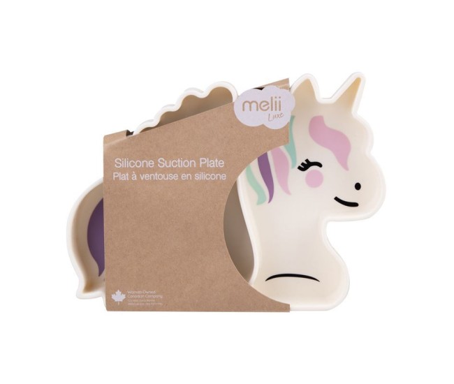 Farfurie compartimentata din silicon cu ventuza, melii luxe, unicorn