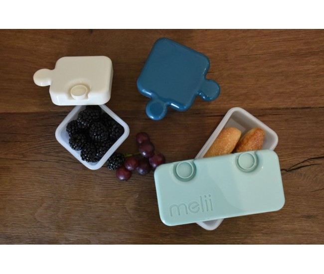 Recipient hrana bebe model puzzle, melii luxe, bleumarin ivoire menta