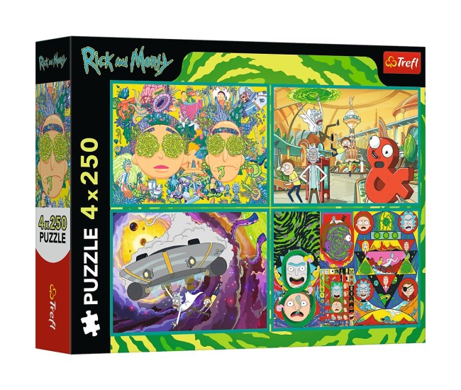 Puzzle trefl 4x250 lumea intortocheata a lui rick si morty Puzzle trefl 4x250 lumea intortocheata a lui rick si morty