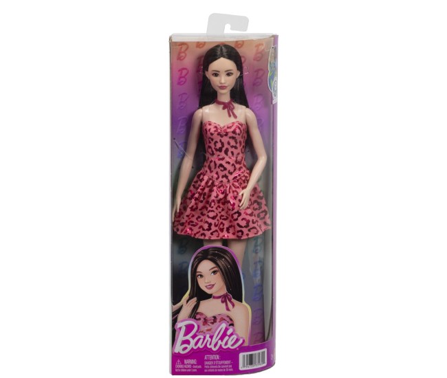 Barbie fashionistas papusa barbie bruneta cu rochie leopard roz