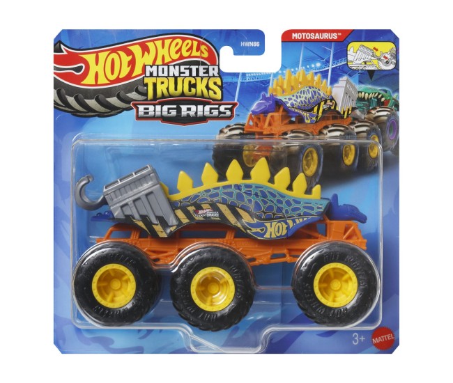 Hot wheels monster truck big rigs masinuta metalica cu 6 roti motosaurus scara 1 la 64