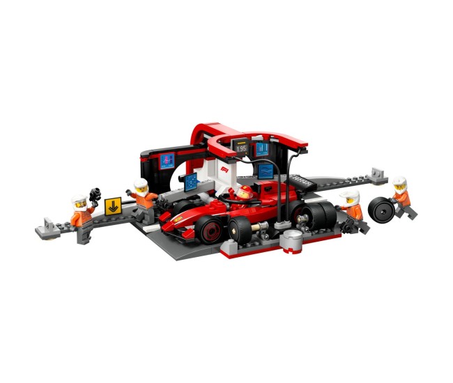 Lego city boxa si mecanici f1 cu masina ferrari 60443