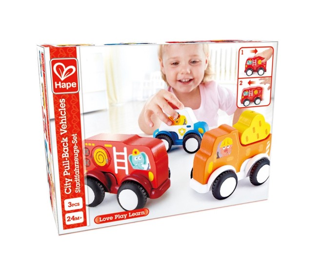 Hape set 3 masinute cu motor pull-back Hape set 3 masinute cu motor pull-back