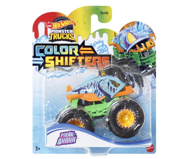 Hot wheels monster truck camion piran-ahhhh cu culori schimbatoare scara 1:64 Hot wheels monster truck camion piran-ahhhh cu culori schimbatoare scara 1:64