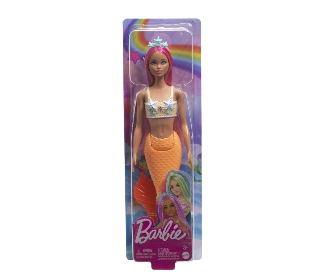 Barbie dreamtropia papusa sirena cu parul roz si coada portocalie Barbie dreamtropia papusa sirena cu parul roz si coada portocalie