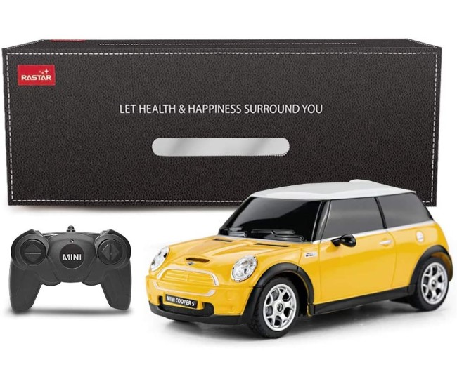 Masina cu telecomanda mini cooper galbena cu scara 1 la 24 Masina cu telecomanda mini cooper galbena cu scara 1 la 24