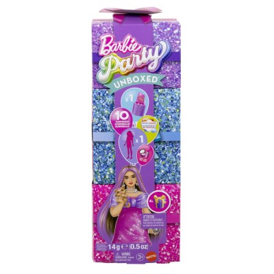 Barbie set party unboxed reveal papusa barbie mov cu 10 accesorii surpriza
