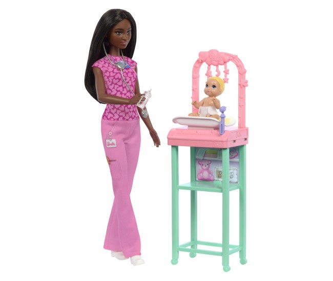 Barbie set de joaca papusa barbie bruneta face cariera pediatru Barbie set de joaca papusa barbie bruneta face cariera pediatru