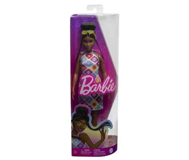 Papusa barbie fashionista satena cu ochelari de soare galbeni Papusa barbie fashionista satena cu ochelari de soare galbeni