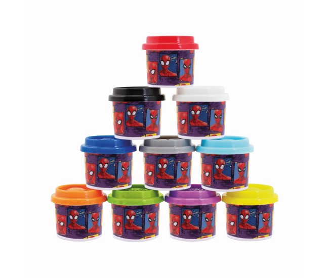 Set 10 borcanase de plastilina spiderman in punga de plastic Set 10 borcanase de plastilina spiderman in punga de plastic