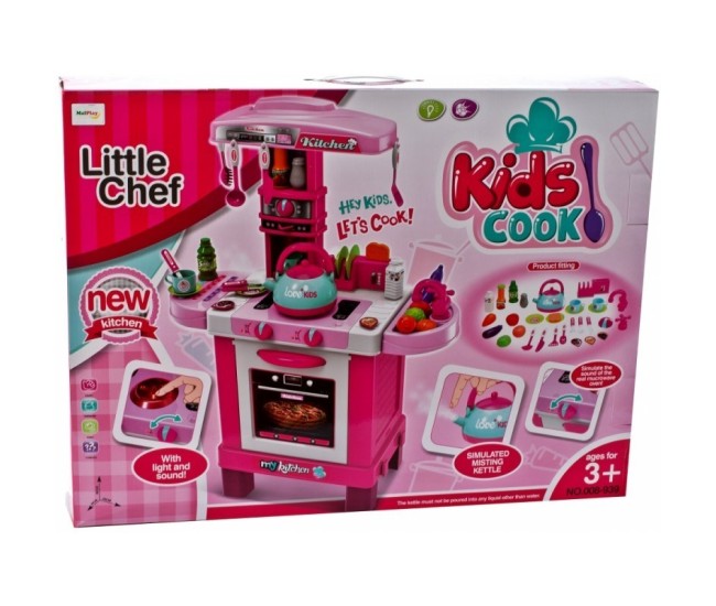 Bucatarie pentru fetite malplay cu electrocasnice ceainic si accesorii lumini si sunete