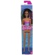 Papusa barbie bruneta cu costum de baie inflorat