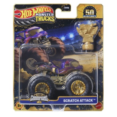 Hot wheels monster truck 50 bigfoot trophy champions masinuta scratch attack scara 1 la 64