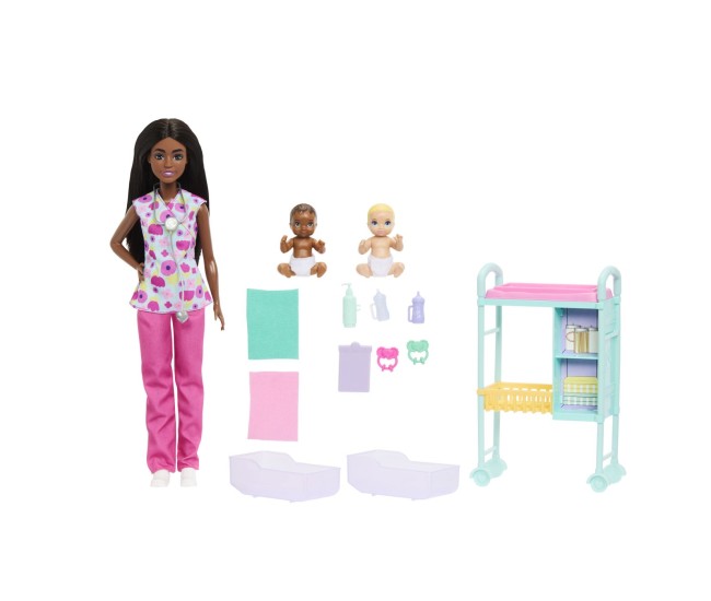 Barbie set de joaca papusa barbie bruneta face cariera medic pediatru