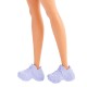 Papusa barbie fashionista cu par mov cu rochie cu umeri bufanti Papusa barbie fashionista cu par mov cu rochie cu umeri bufanti