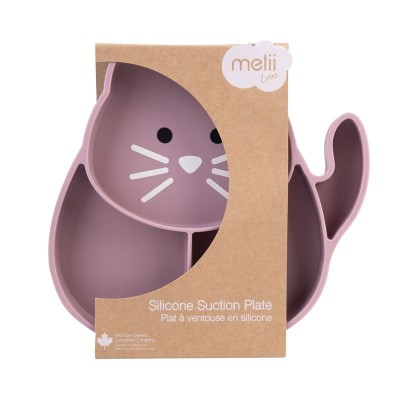 Farfurie compartimentata din silicon cu ventuza, melii luxe, pisica