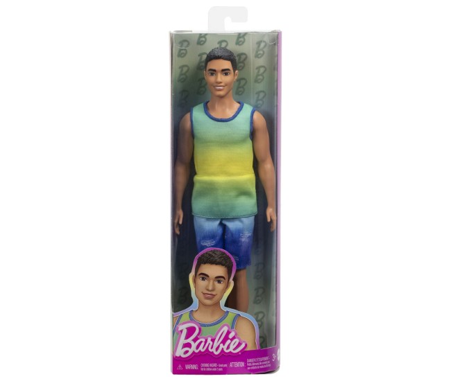 Barbie papusa baiat fashionistas brunet cu maiou ombre si pantaloni scurti de blugi