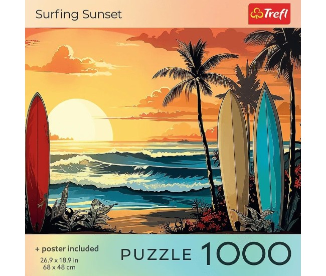 Puzzle trefl 1000 colectia sua apus de soare pentru surf poster inclus Puzzle trefl 1000 colectia sua apus de soare pentru surf poster inclus