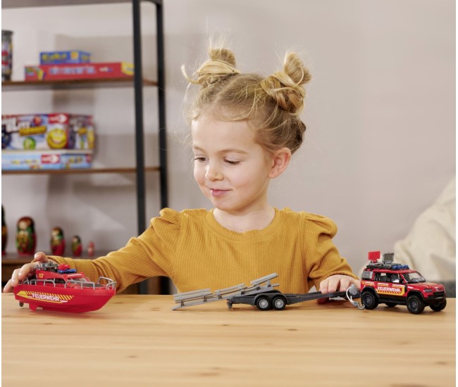 Majorette set masina de pompieri land rover si barca de salvare Majorette set masina de pompieri land rover si barca de salvare