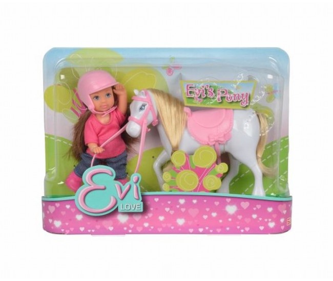 Set papusica evi cu calut alb Set papusica evi cu calut alb