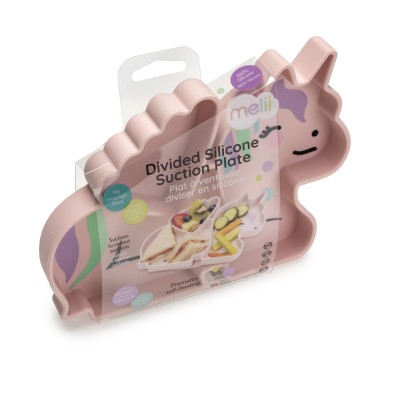 Farfurie compartimentata din silicon cu ventuza, melii, unicorn