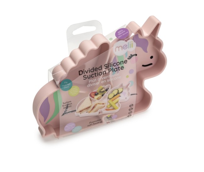 Farfurie compartimentata din silicon cu ventuza, melii, unicorn