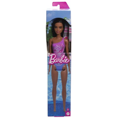 Papusa barbie bruneta cu costum de baie in doua culori