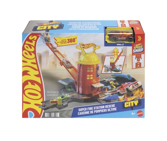 Hot wheels city set de joaca super statie de pompieri cu masinuta inclusa