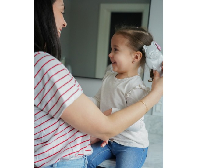 Set 2 piese pieptan+perie bebe, melii, model bulldog Set 2 piese pieptan+perie bebe, melii, model bulldog