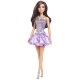 Barbie fashionistas papusa barbie bruneta cu rochie mov cu paiete