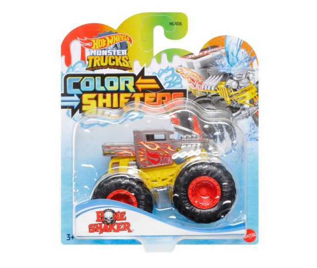 Hot wheels monster truck camion bone shaker cu culori schimbatoare scara 1:64 Hot wheels monster truck camion bone shaker cu culori schimbatoare scara 1:64