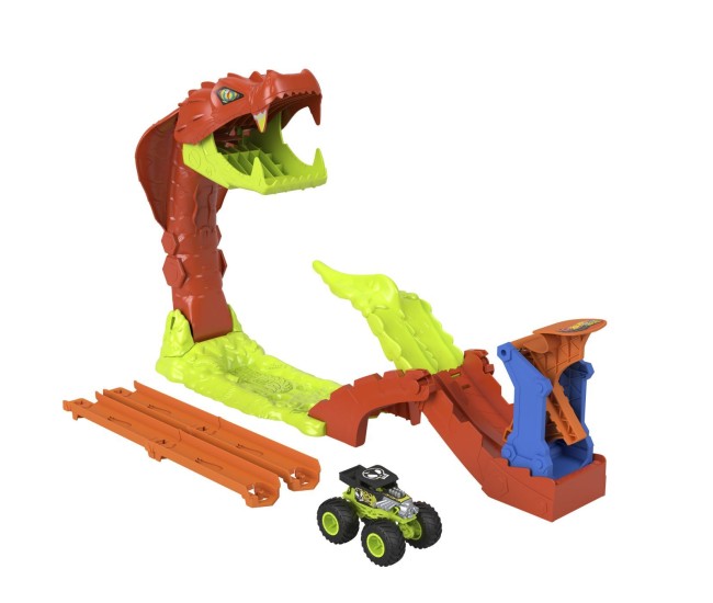 Hot wheels monster truck set de joaca pista invinge sarpele urias cu masinuta bone shaker inclusa