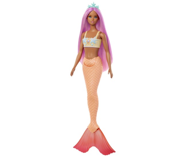 Barbie dreamtropia papusa sirena cu parul roz si coada portocalie Barbie dreamtropia papusa sirena cu parul roz si coada portocalie