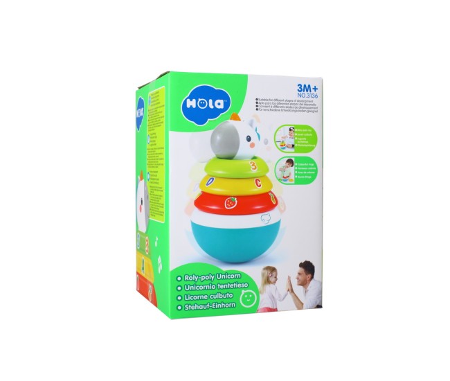 Hopa mitica roly poly unicorn cu inele pentru stivuit