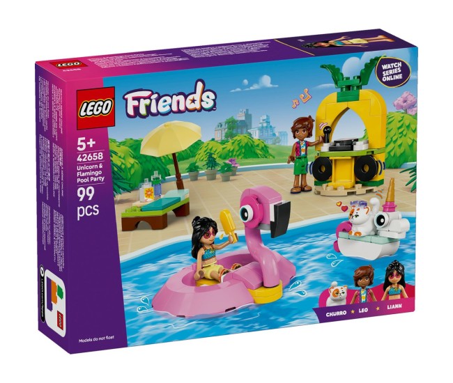 Lego friends petrecere la piscina cu unicornul si flamingo 42658