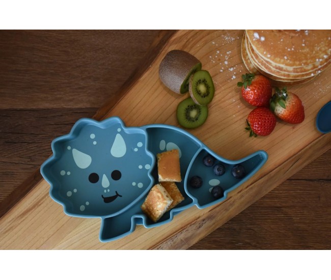 Farfurie compartimentata din silicon cu ventuza, melii luxe, dinozaur Farfurie compartimentata din silicon cu ventuza, melii luxe, dinozaur