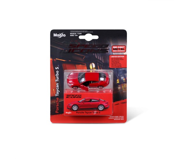 Maisto masinuta metalica speed icons porsche taycan turbo s rosu scara 1 la 64