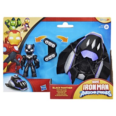 Marvel iron man si prietenii sai uimitori set vehicul si figurina black panther