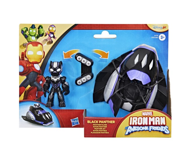 Marvel iron man si prietenii sai uimitori set vehicul si figurina black panther