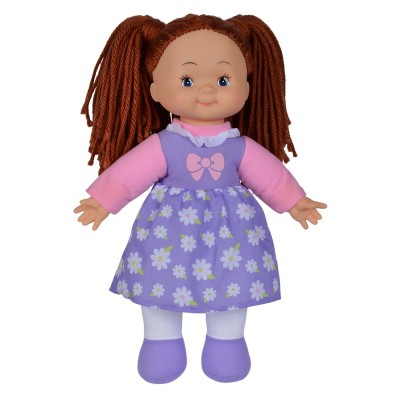 Papusa flower dolly din material textil 38cm cu parul maroniu