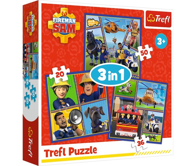 Puzzle trefl 3in1 pompierul sam o zi din viata pompierilor Puzzle trefl 3in1 pompierul sam o zi din viata pompierilor