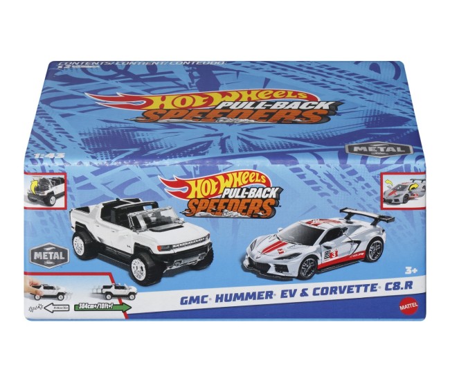 Hot wheels set 2 masinute metalice pull back gmc hummer ev si corvette c8r 1:43 Hot wheels set 2 masinute metalice pull back gmc hummer ev si corvette c8r 1:43
