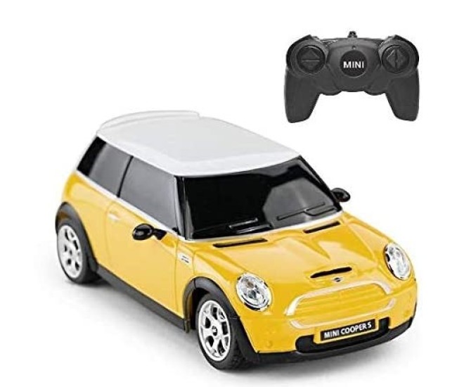 Masina cu telecomanda mini cooper galbena cu scara 1 la 24 Masina cu telecomanda mini cooper galbena cu scara 1 la 24