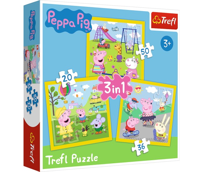 Puzzle trefl 3in1 peppa pig o zi aniversara