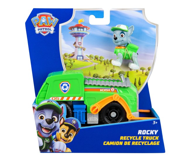Patrula catelusilor set vehicul de baza camionul de reciclare  si figurina rocky Patrula catelusilor set vehicul de baza camionul de reciclare  si figurina rocky