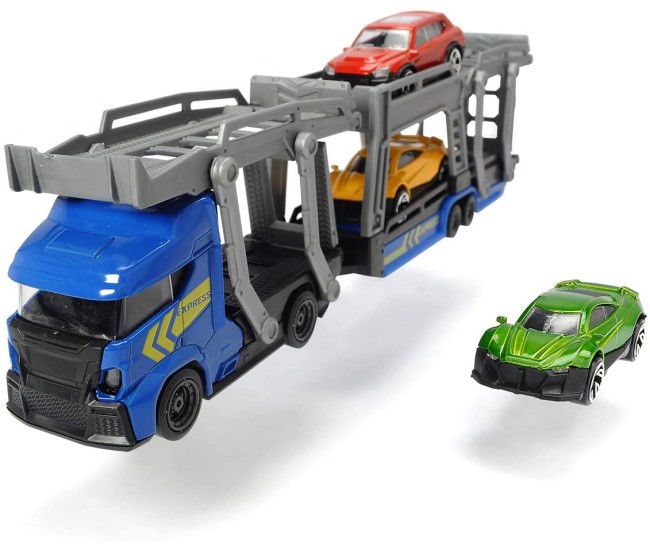 Set trailer 28cm cu 3 masinute metalice - albastru Set trailer 28cm cu 3 masinute metalice - albastru