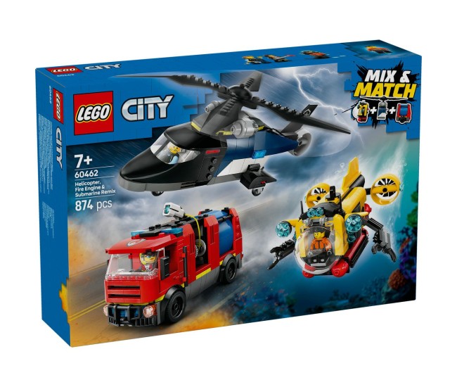 Lego city elicopter, camion de pompieri si submarin remixate 60462 Lego city elicopter, camion de pompieri si submarin remixate 60462