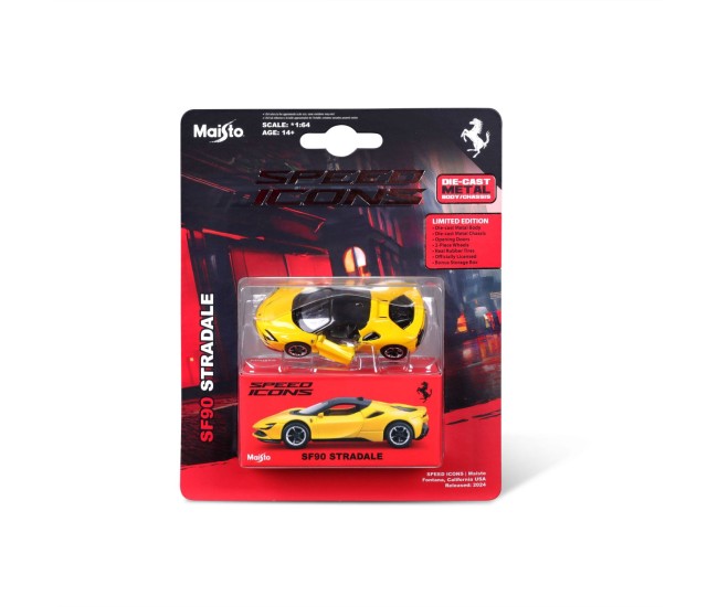 Maisto masinuta metalica speed icons ferrari sf90 stradale galben scara 1 la 64
