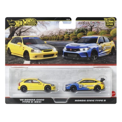 Hot wheels premium set 2 masinute metalice honda civic 99 tip r ek9 si honda civic tip r scara 1:64