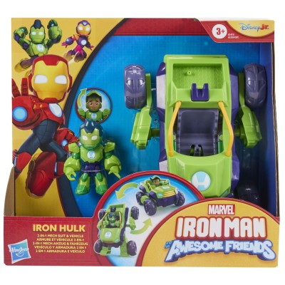 Marvel iron man si prietenii sai uimitori set vehicul 2 in 1 si figurina iron hulk
